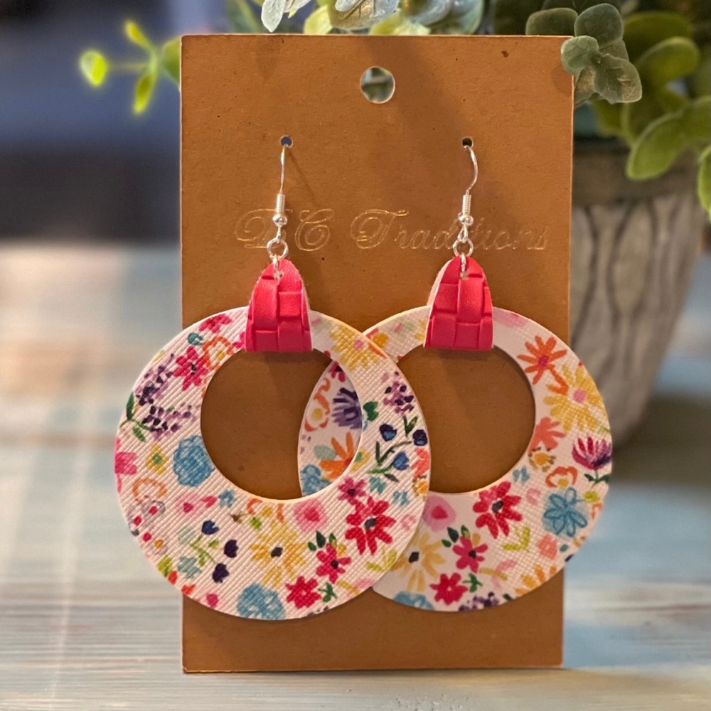 3/$25 Wildflower Faux Leather Earrings